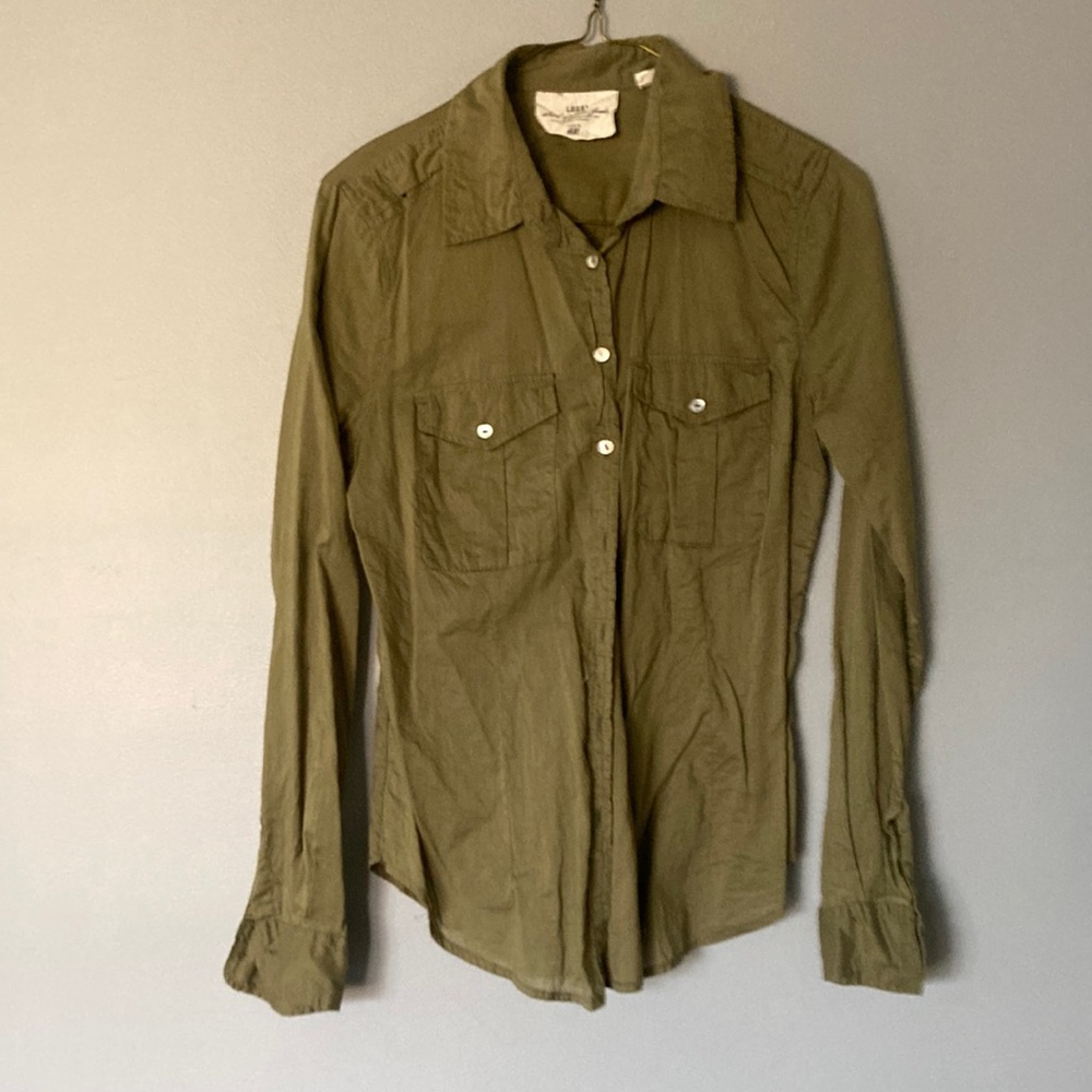 H&M logg navy green long sleeve light weight button up blouse